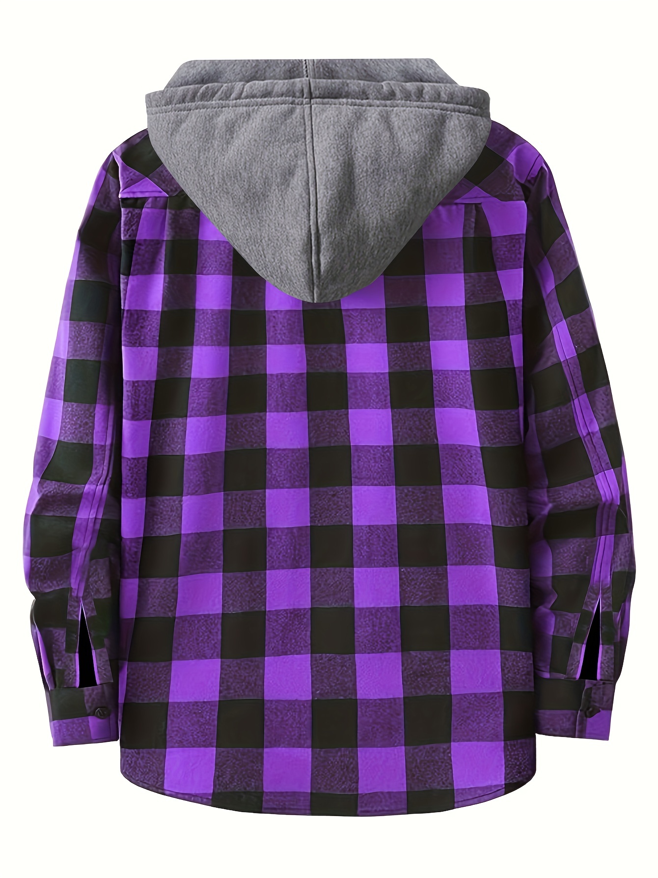 Long Sleeve Casual Regular Fit Button Up Hooded Shirts Jacket, Plaid Shirt Coat For Men