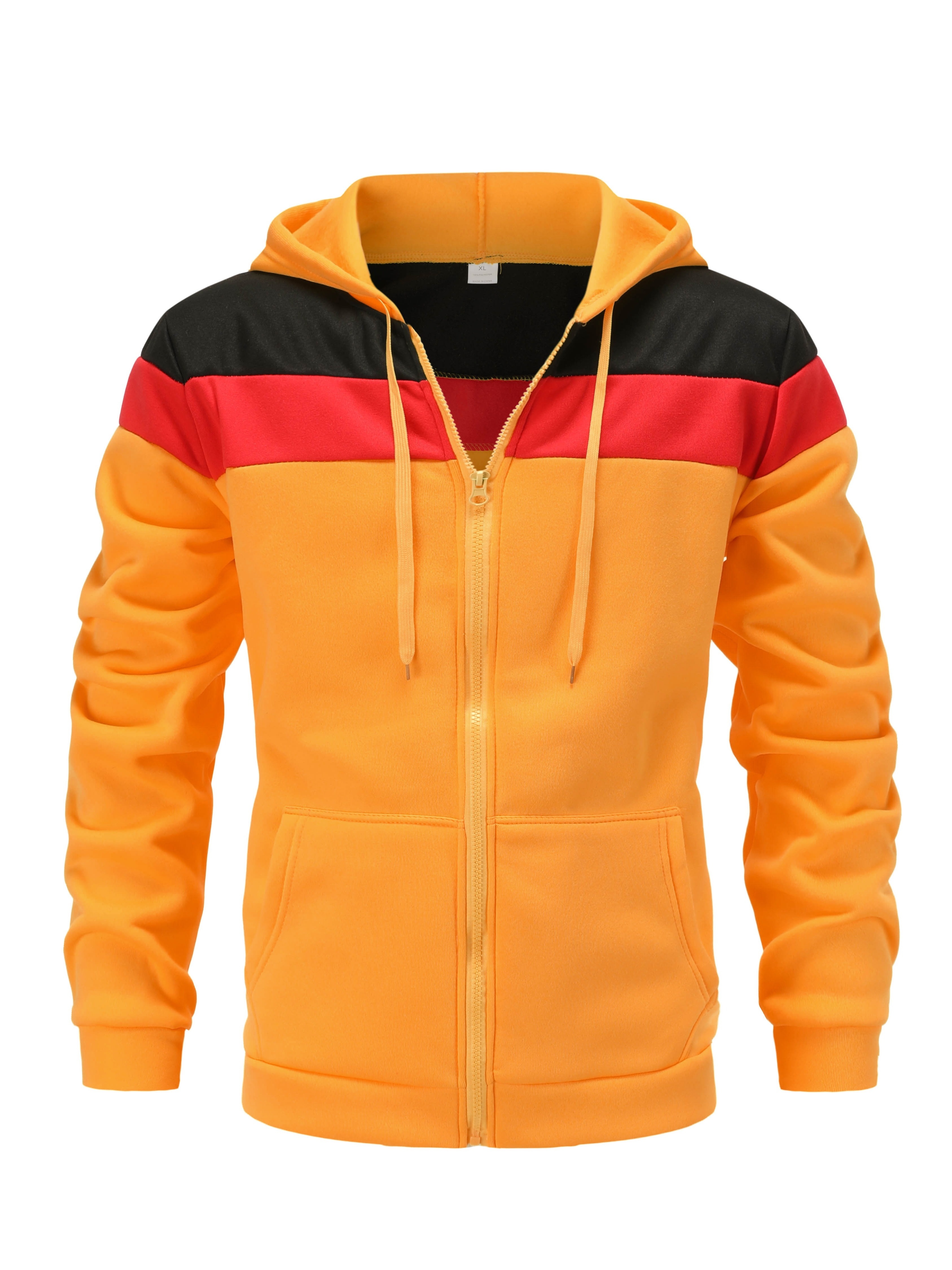 Color Block Men’s Hooded Jacket, Casual Long Sleeve Zip Up Hoodie With Drawstring And Pockets, Spring Fall Outdoor Sports