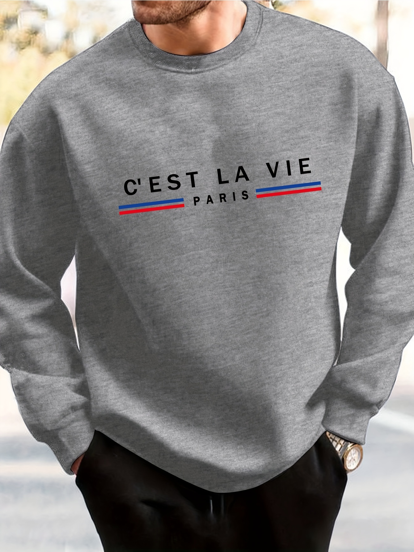 Men’s Letters Print Graphic Sweatshirt – Loose Fit Pullover for Autumn/Winter