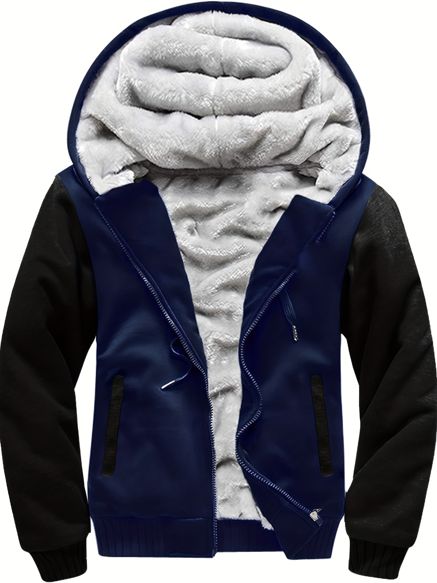 Mens Color Block Sherpa Lined Hoodie Jacket – Ultra-Soft & Warm, Full Zipper, Ideal for Gym & Casual, Winter & Fall Fashion