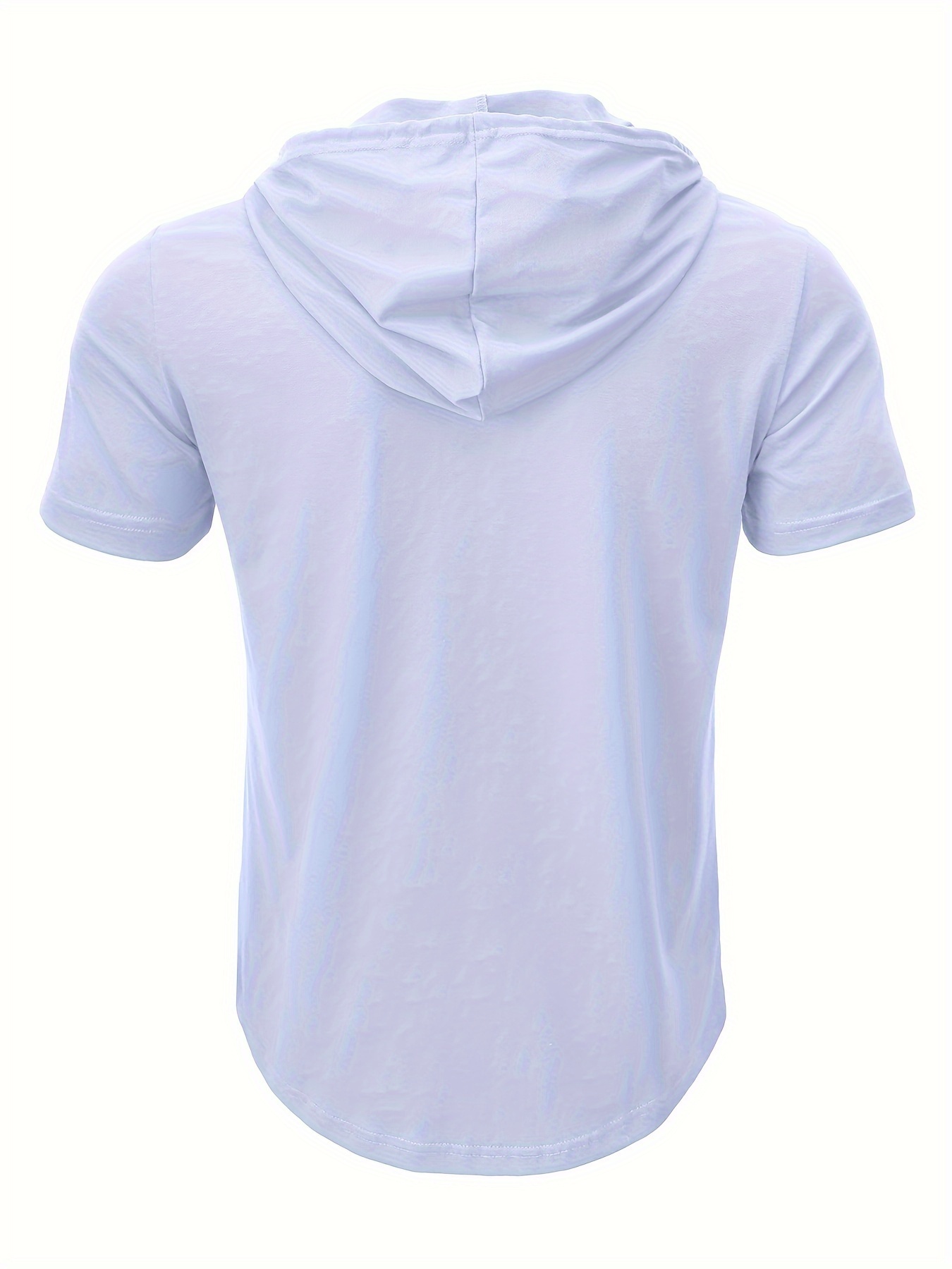 Men’s Solid Drawstring Hooded Short Sleeve Sports T-shirt, Men’s Cotton Blend Henley Top For Summer Outdoor