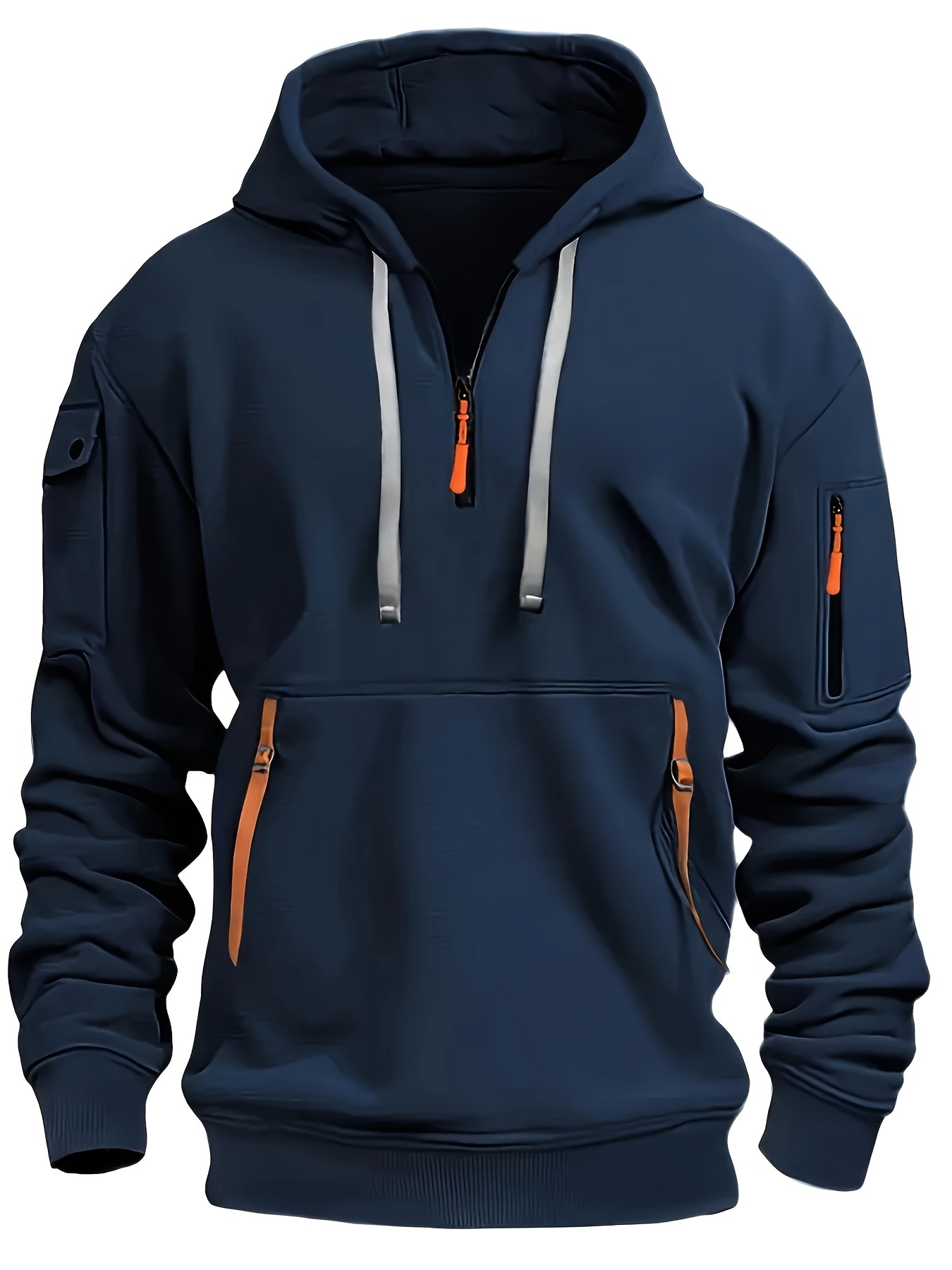 Men’s Fashion Half Zipped Sports Hoodie With Pockets, Casual Athletic Pullover, Comfortable Fit Sweatshirt With Hood
