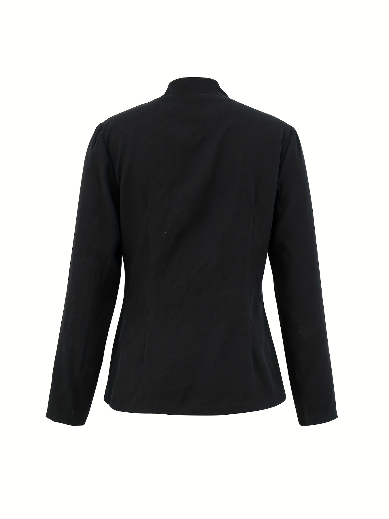 Solid Open Front Blazer, Casual Long Sleeve Work Office Outerwear With Buttons, Women’s Clothing