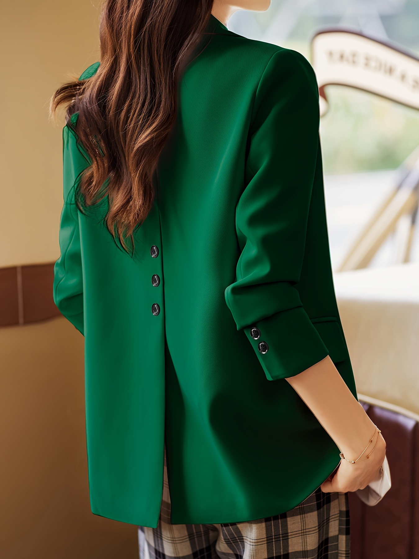 Notched Collar Button Front Blazer, Elegant Long Sleeve Blazer For Office & Work, Women’s Clothing
