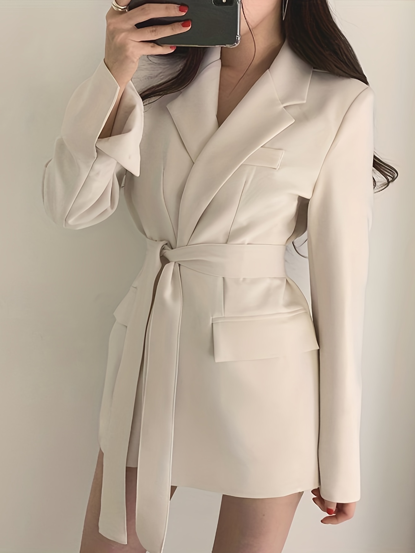 Solid Lapel Blazer, Elegant Long Sleeve Work Office Outerwear, Women’s Clothing