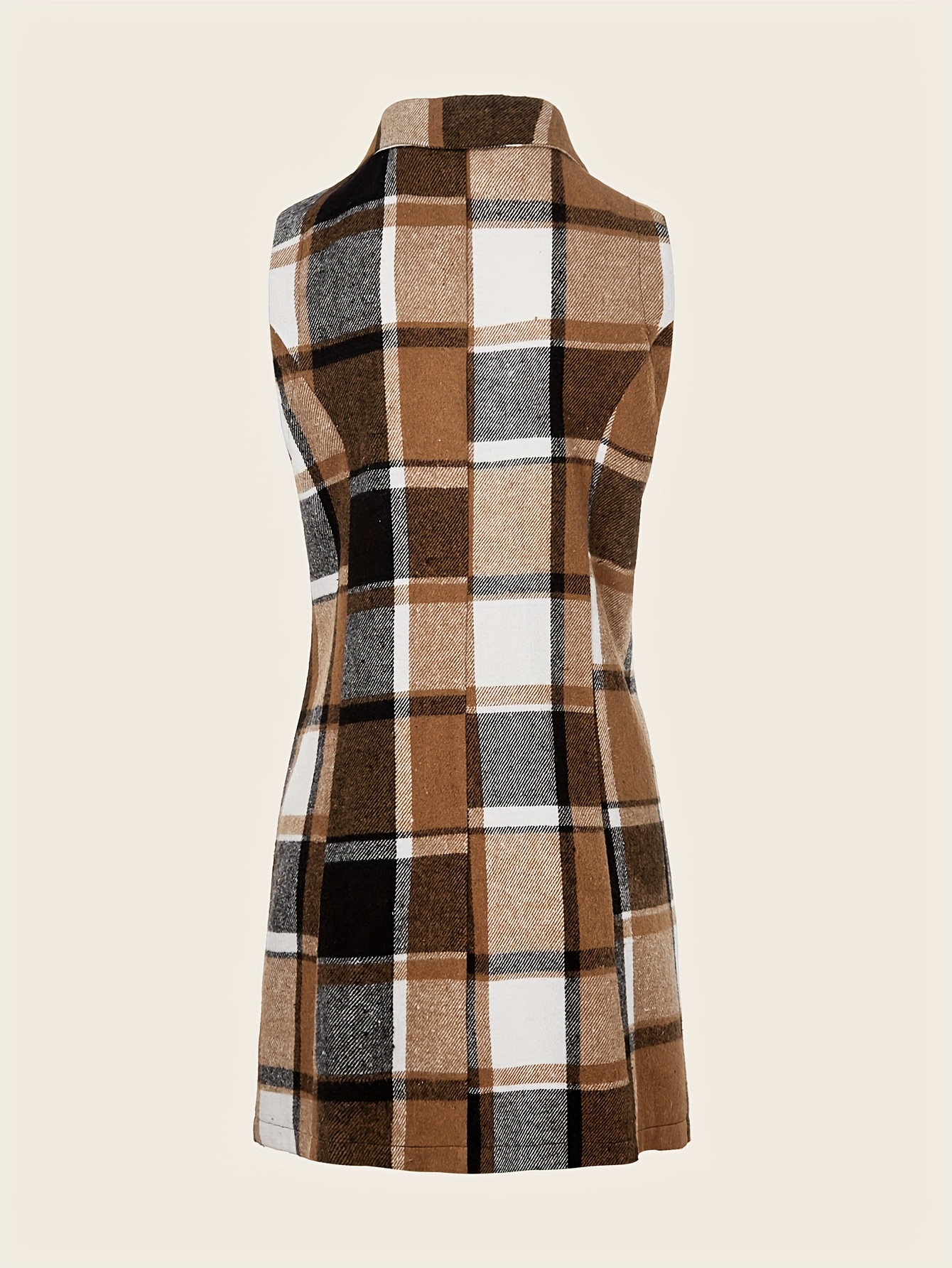 Plaid Sleeveless Lapel Blazer, Casual Single Breasted Outerwear, Women’s Clothing