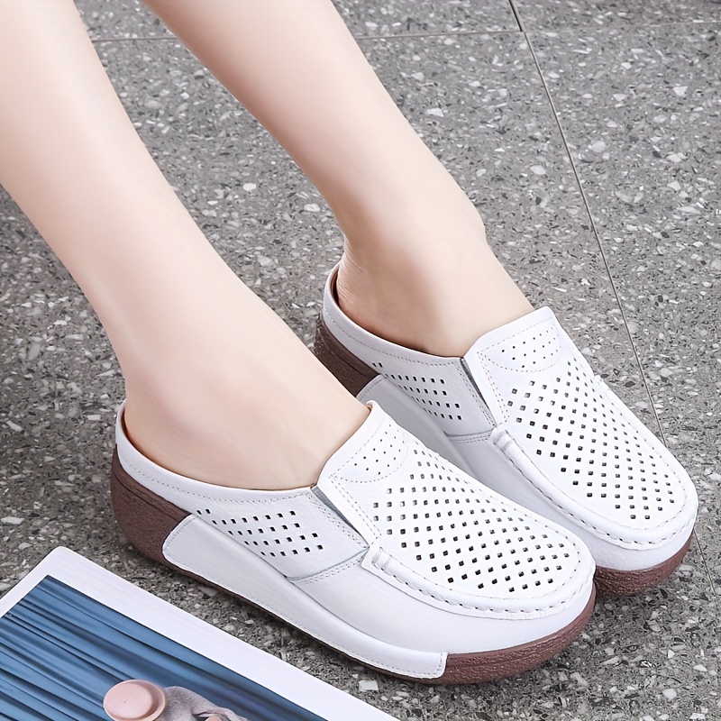 Women’s Platform Slip On Mules, Hollow Out Closed Toe Non Slip Sandals, Casual Outdoor Slides