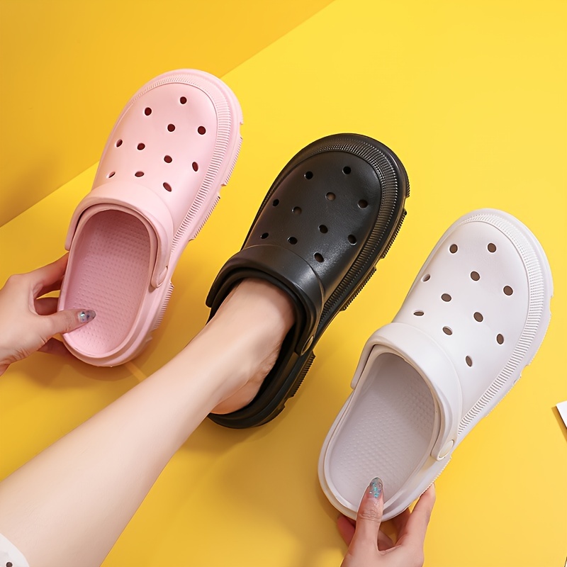 Women’s Solid Color Hollow Out Design Clogs, Casual Slip On Platform Shoes, Comfortable Garden & Beach Shoes