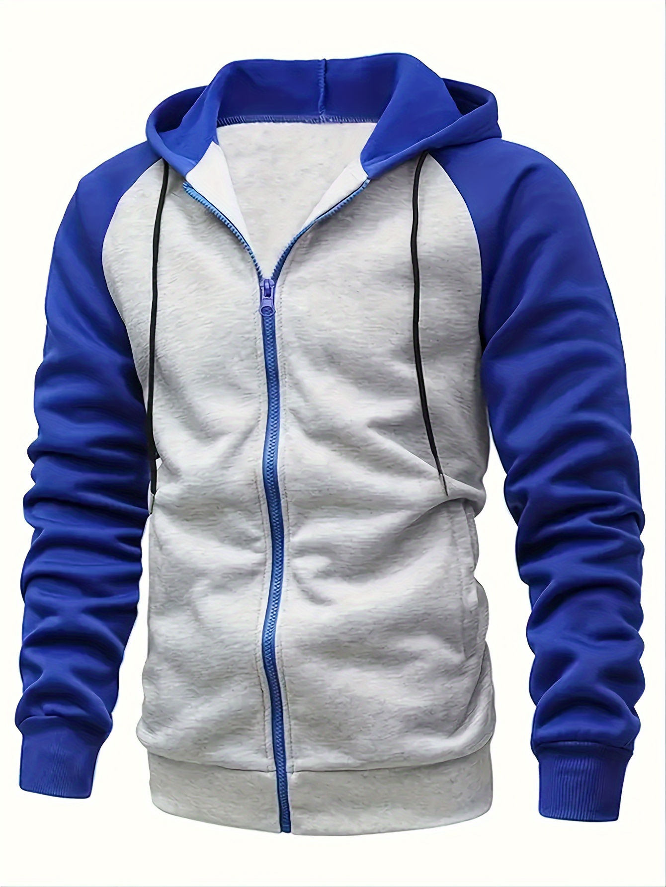 spring and autumn mens color block drawstring hooded long sleeve zip up jacket with pockets workout training details 10