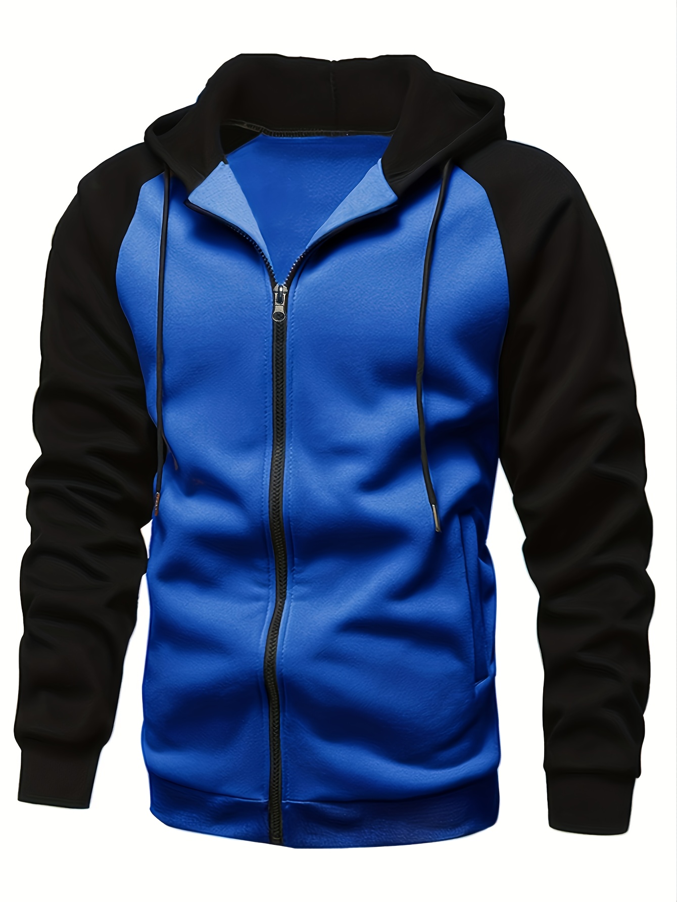 spring and autumn mens color block drawstring hooded long sleeve zip up jacket with pockets workout training details 15
