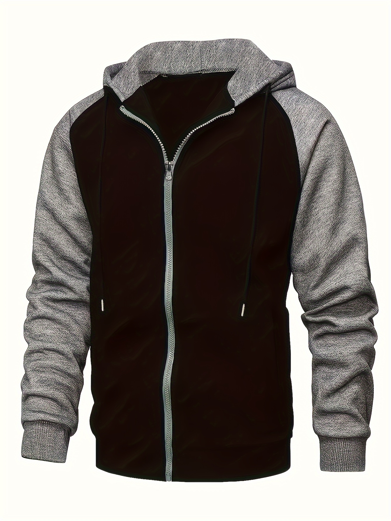 spring and autumn mens color block drawstring hooded long sleeve zip up jacket with pockets workout training details 20