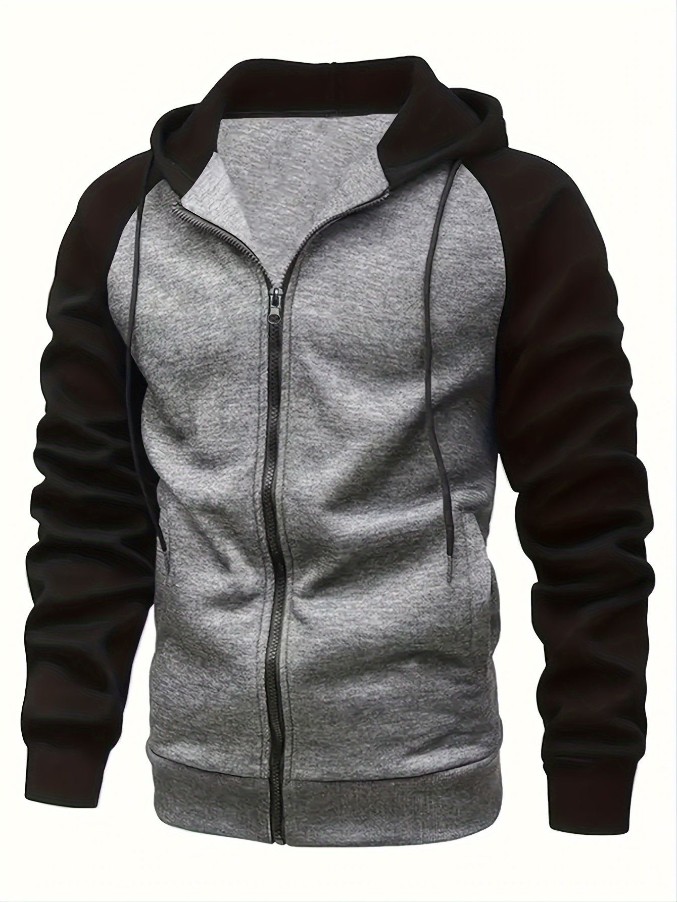 spring and autumn mens color block drawstring hooded long sleeve zip up jacket with pockets workout training details 26