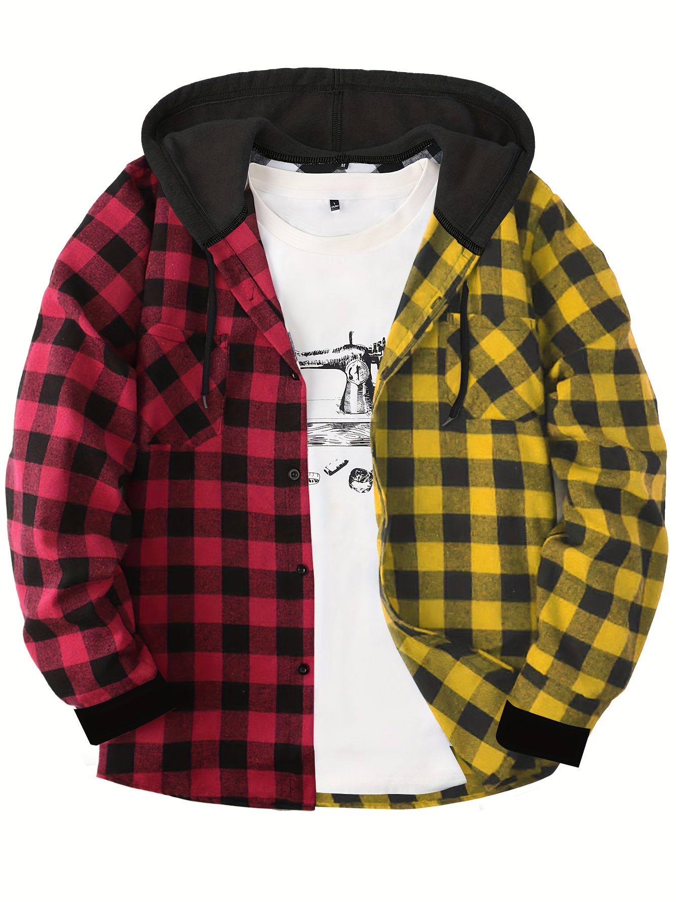 long sleeve casual regular fit button up hooded shirts jacket plaid shirt coat for men details 5