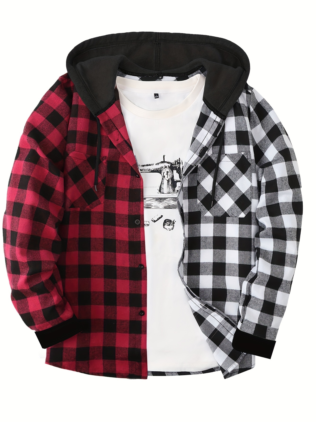 long sleeve casual regular fit button up hooded shirts jacket plaid shirt coat for men details 10