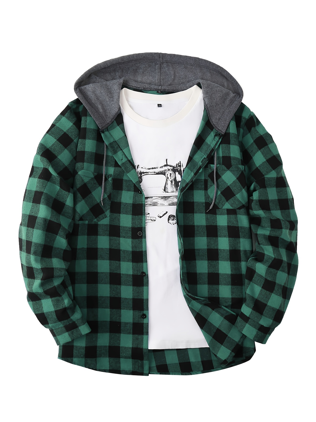 long sleeve casual regular fit button up hooded shirts jacket plaid shirt coat for men details 20