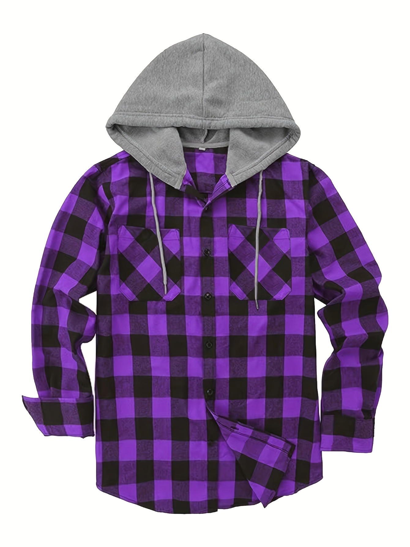 long sleeve casual regular fit button up hooded shirts jacket plaid shirt coat for men details 27