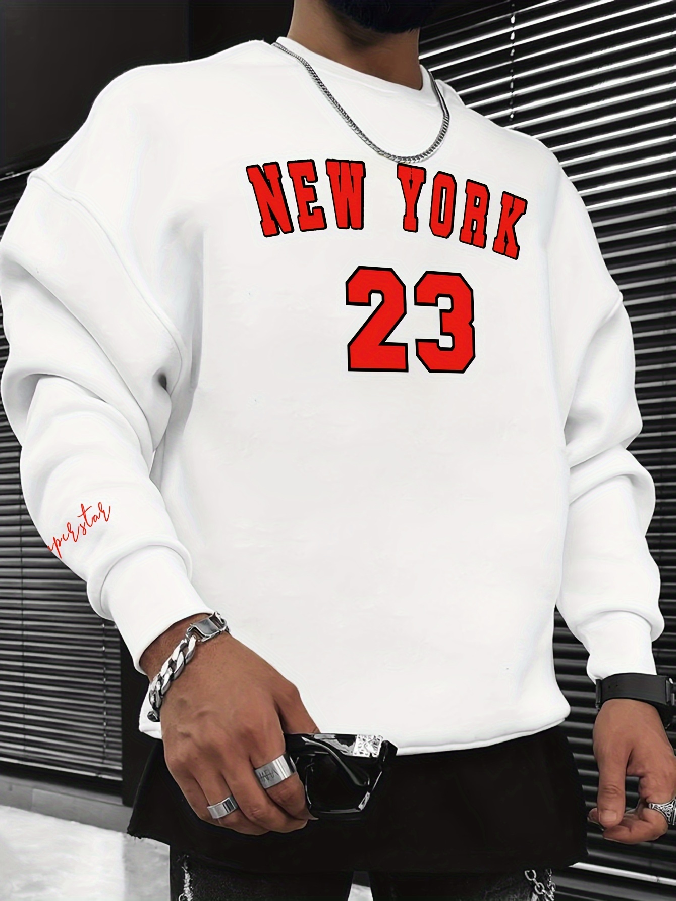 new york 23 print fashionable mens casual long sleeve crew neck pullover sweatshirt suitable for outdoor sports for autumn spring can be paired with hip hop necklace as gifts details 10