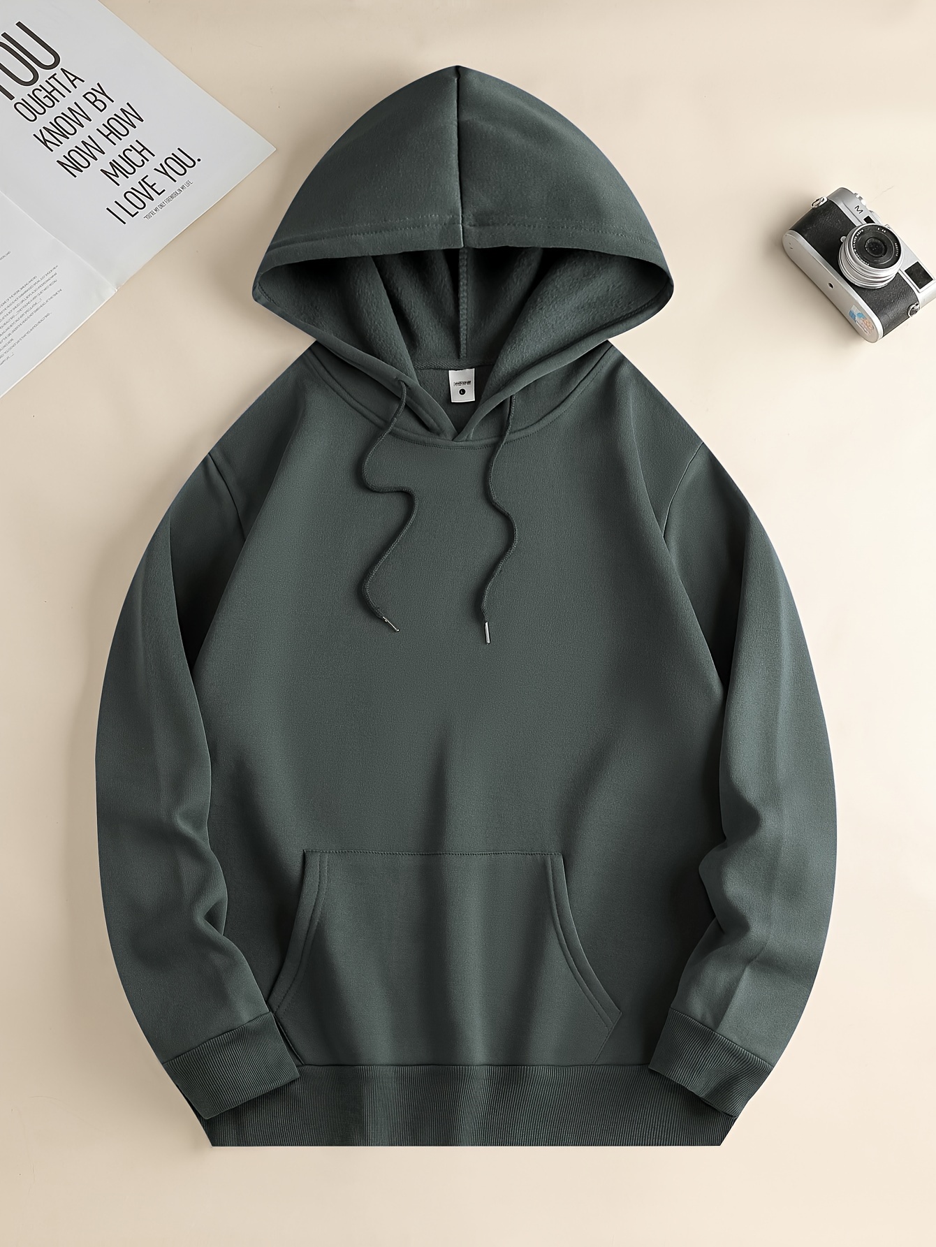 solid color hoodies for men hoodie with kangaroo pocket comfy loose trendy hooded pullover mens clothing for autumn winter details 0