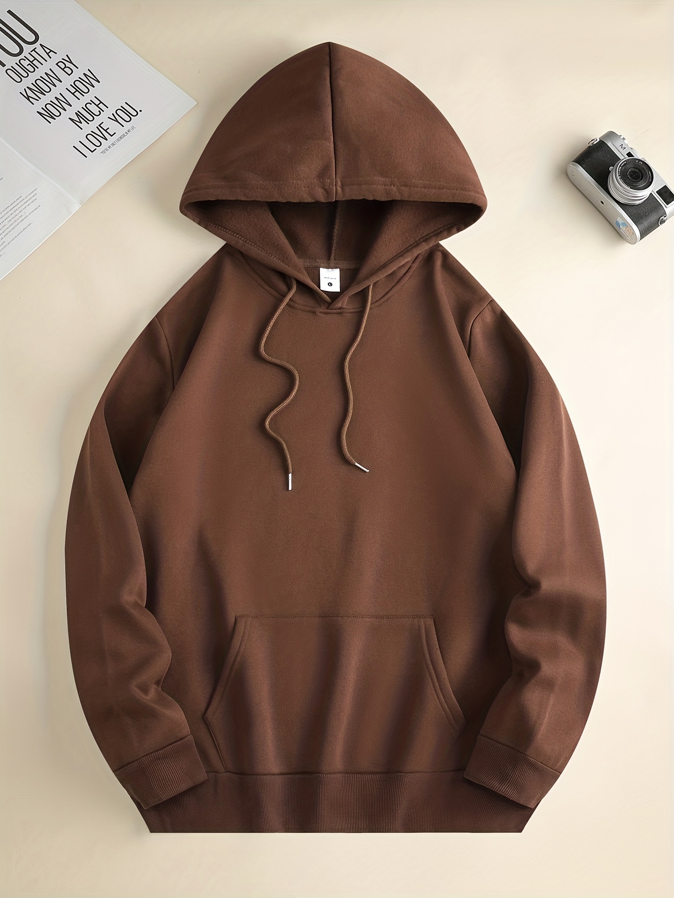 solid color hoodies for men hoodie with kangaroo pocket comfy loose trendy hooded pullover mens clothing for autumn winter details 6