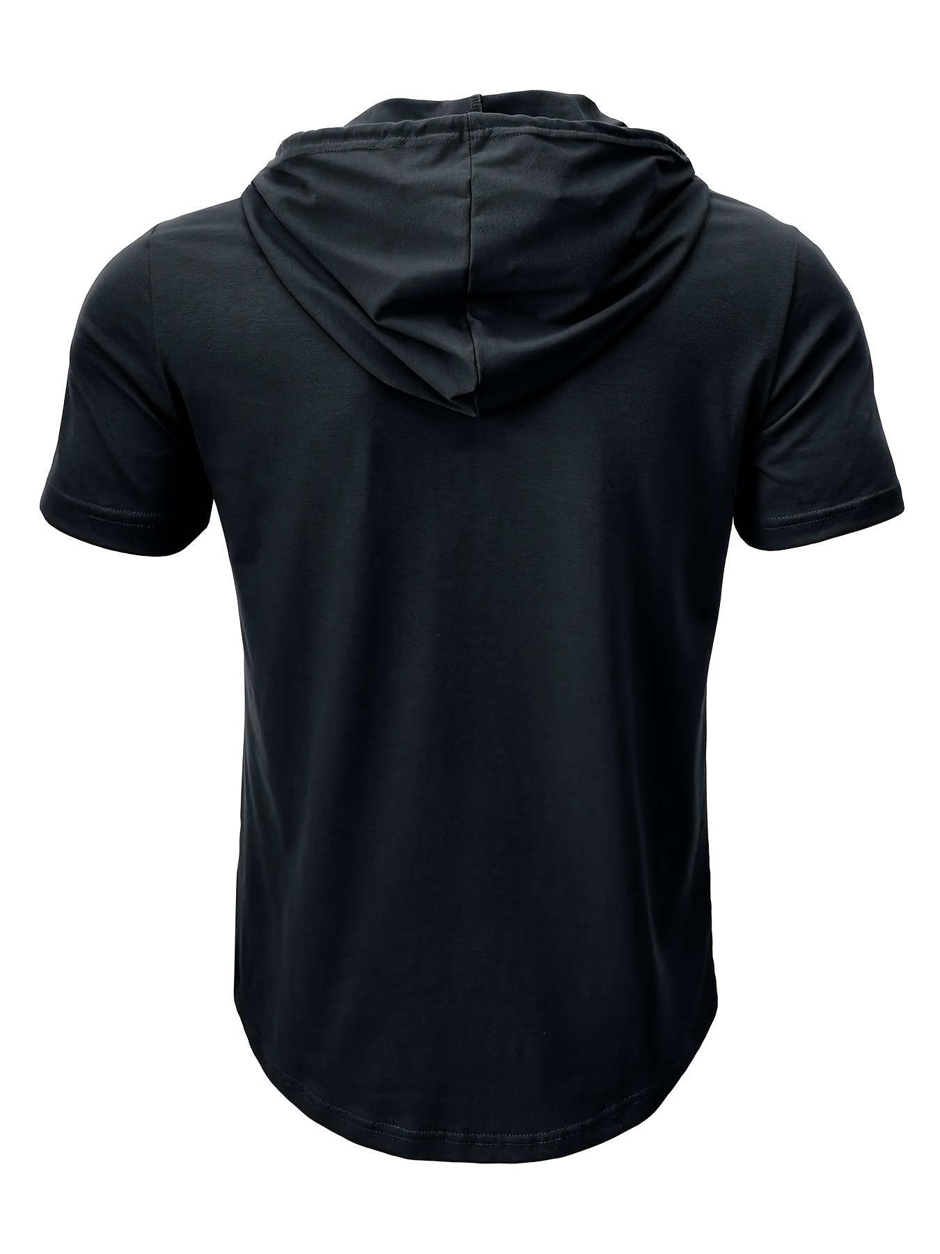 mens solid drawstring hooded short sleeve sports t shirt mens cotton blend henley top for summer outdoor details 9