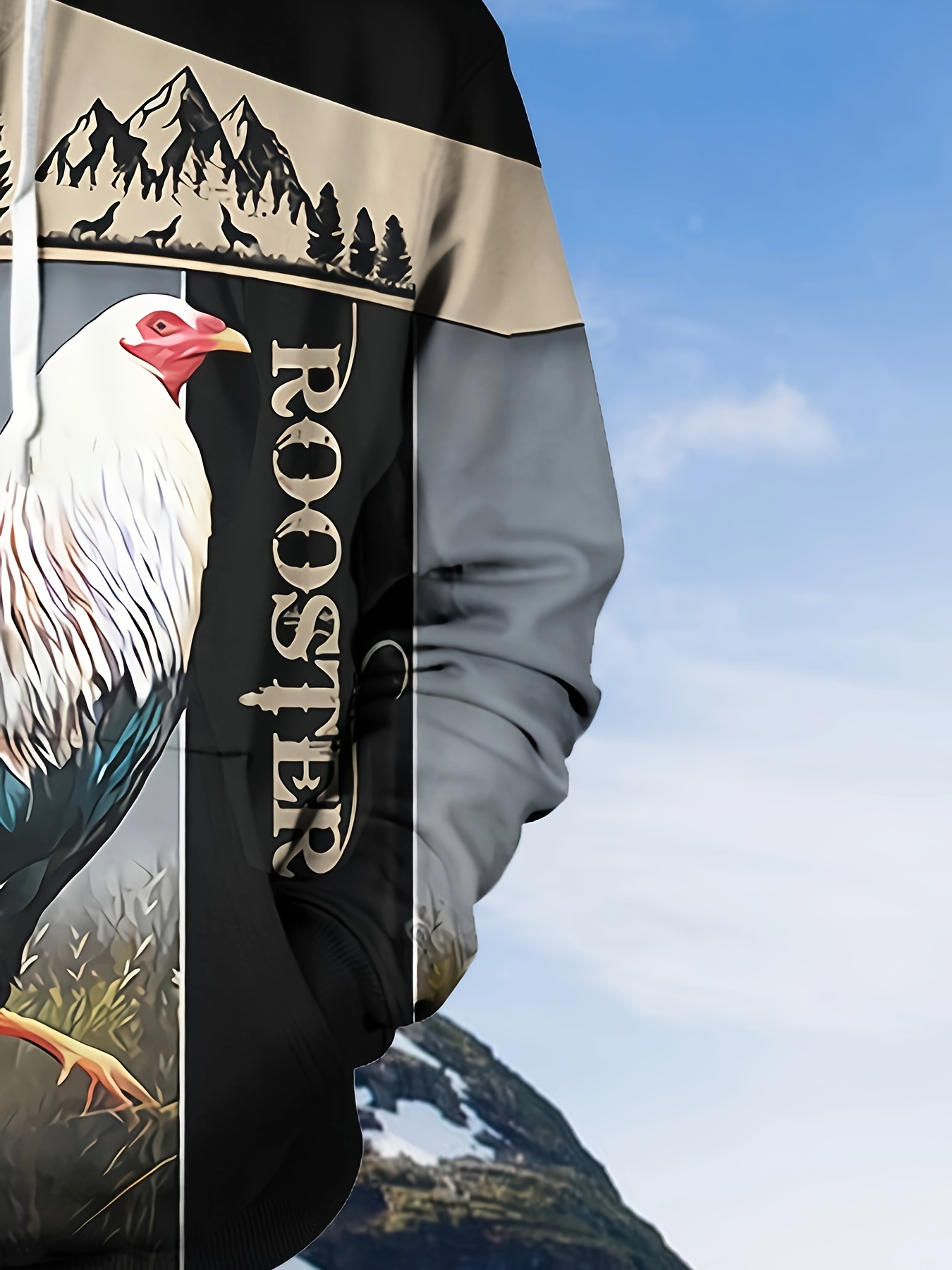 rooster print hoodie cool hoodies for men mens casual graphic design hooded sweatshirt streetwear for winter fall as gifts details 4