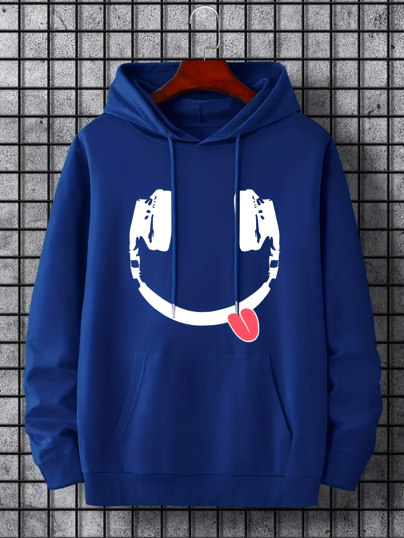 headphone smile print hoodie hoodies for men mens casual graphic design pullover hooded sweatshirt with kangaroo pocket streetwear for winter fall as gifts details 5