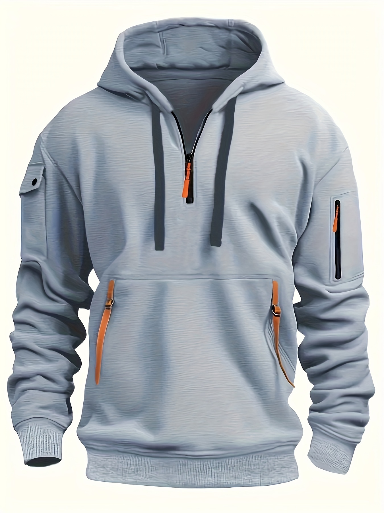 mens fashion half zipped sports hoodie with pockets casual athletic pullover comfortable fit sweatshirt with hood details 0
