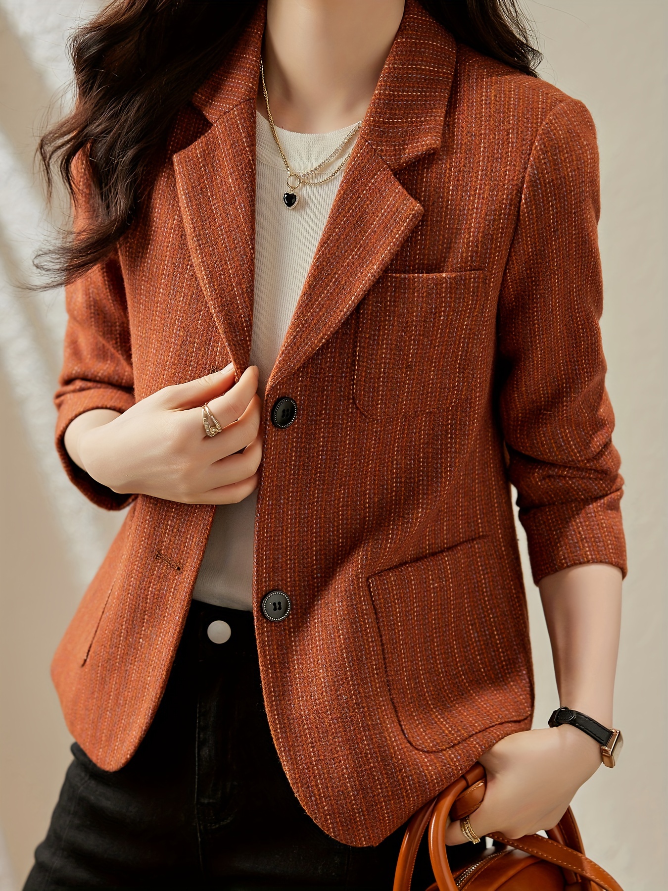 striped single breasted blazer casual lapel long sleeve work office outerwear womens clothing details 12