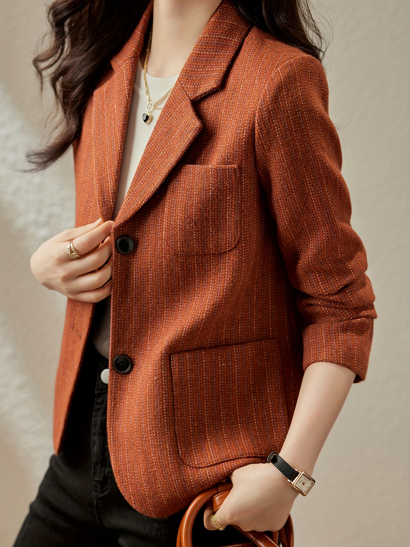 striped single breasted blazer casual lapel long sleeve work office outerwear womens clothing details 14