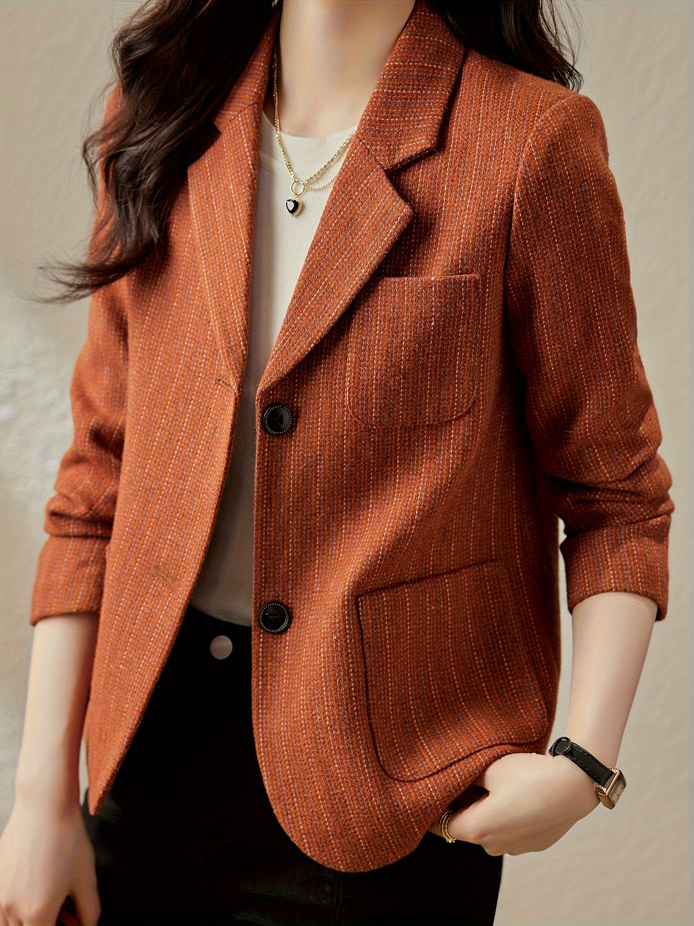 striped single breasted blazer casual lapel long sleeve work office outerwear womens clothing details 16