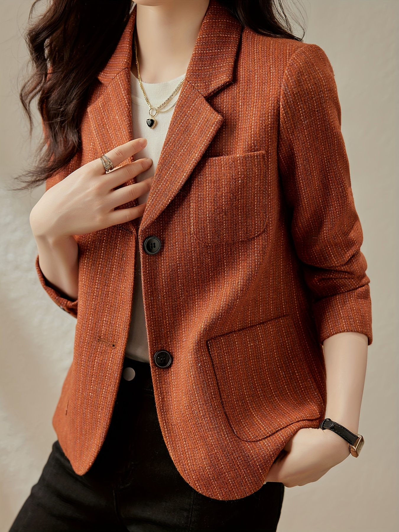 striped single breasted blazer casual lapel long sleeve work office outerwear womens clothing details 17