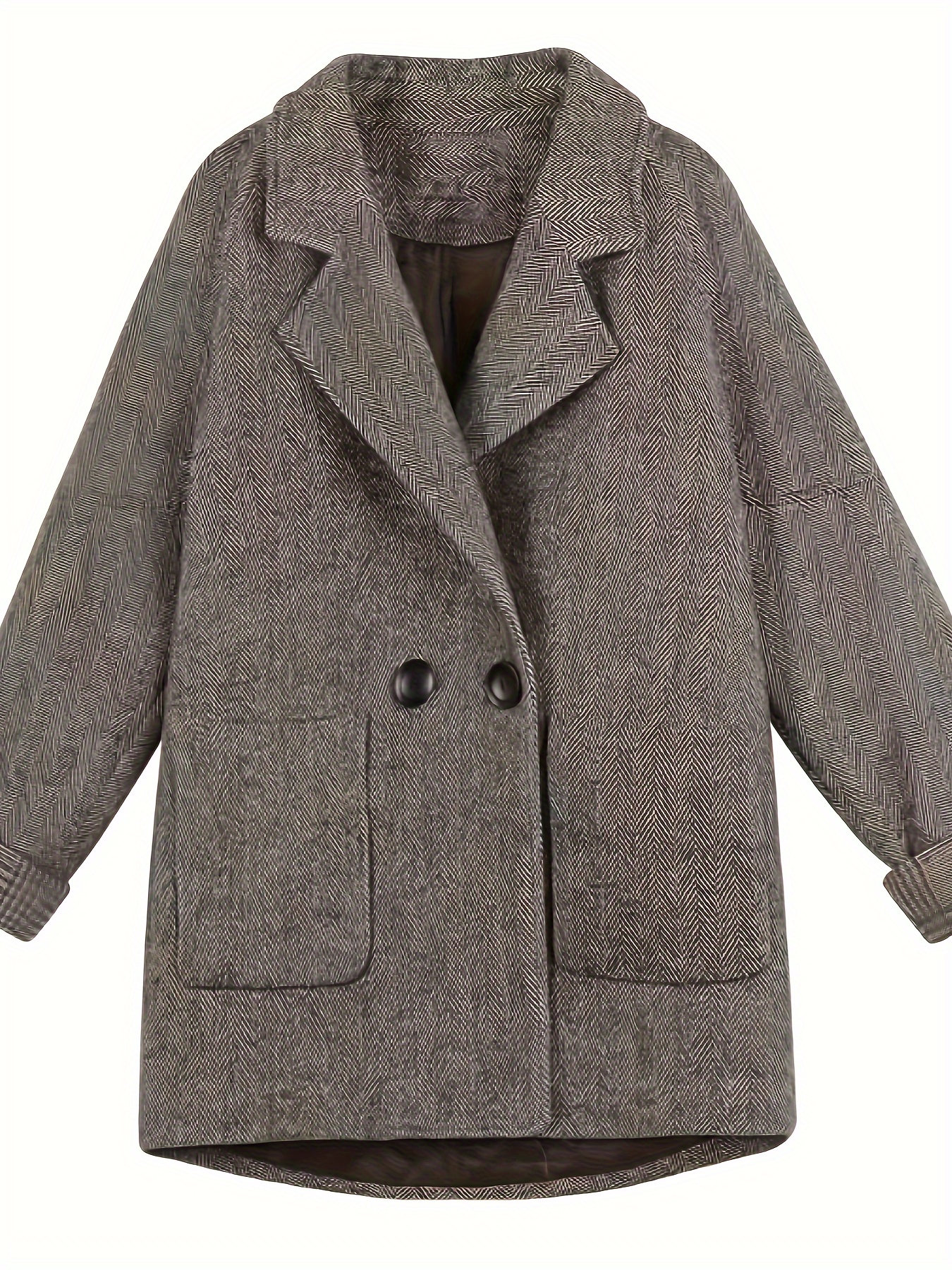 Herringbone Button Front Blazer, Elegant Lapel Long Sleeve Blazer For Office & Work, Women s Clothing details 3