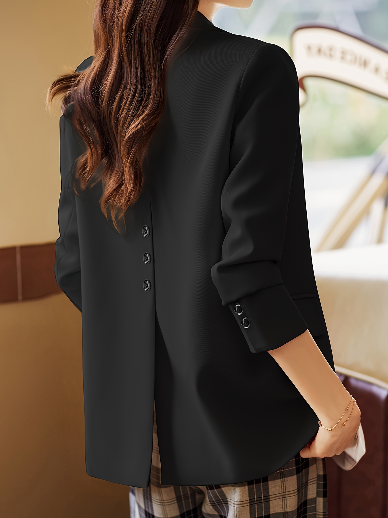 Notched Collar Button Front Blazer, Elegant Long Sleeve Blazer For Office & Work, Women s Clothing details 6