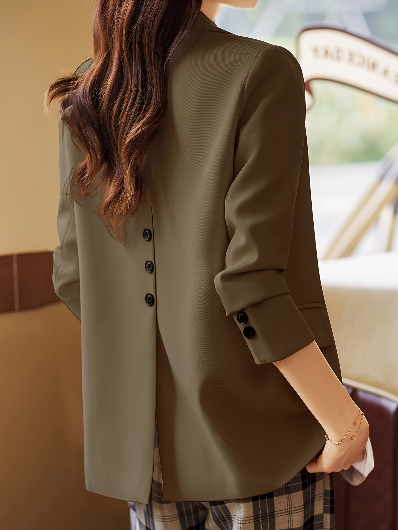 Notched Collar Button Front Blazer, Elegant Long Sleeve Blazer For Office & Work, Women s Clothing details 12