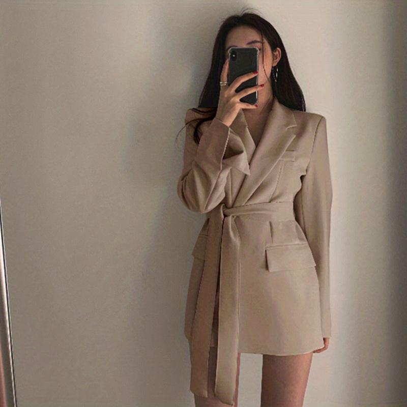 solid lapel blazer elegant long sleeve work office outerwear womens clothing details 1
