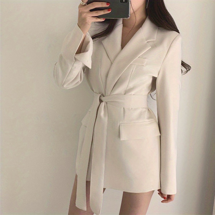 solid lapel blazer elegant long sleeve work office outerwear womens clothing details 4