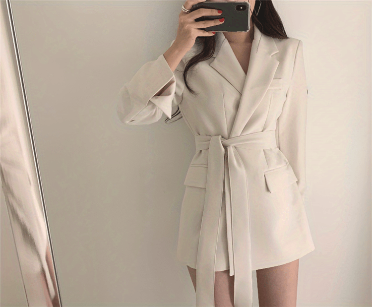 solid lapel blazer elegant long sleeve work office outerwear womens clothing details 5