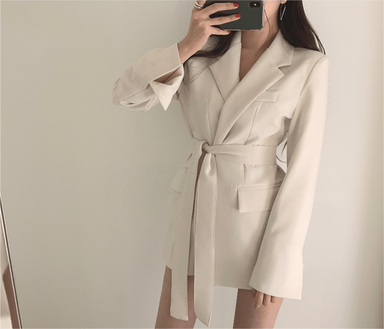 solid lapel blazer elegant long sleeve work office outerwear womens clothing details 6