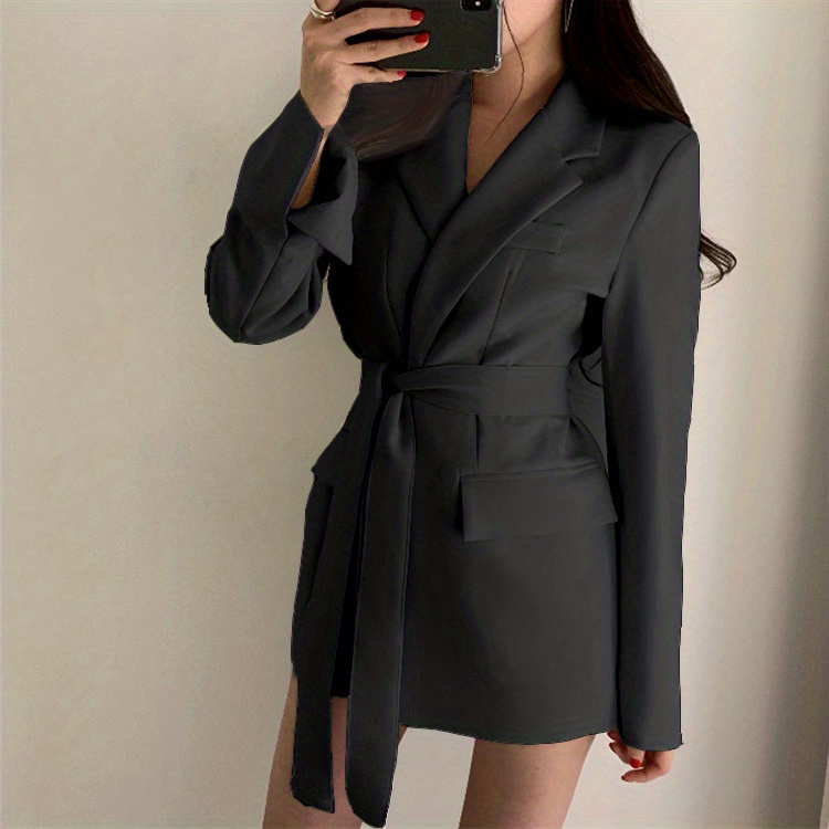 solid lapel blazer elegant long sleeve work office outerwear womens clothing details 7