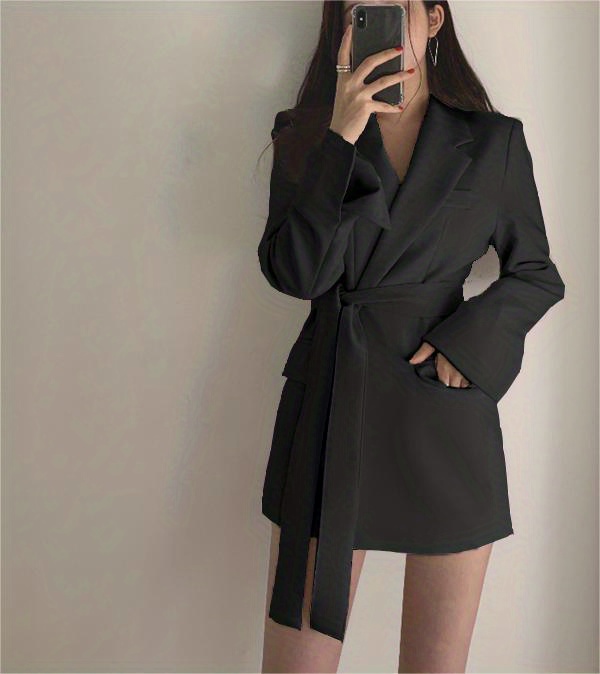solid lapel blazer elegant long sleeve work office outerwear womens clothing details 8
