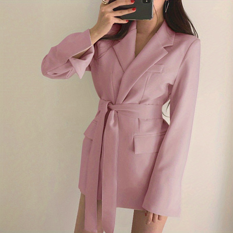solid lapel blazer elegant long sleeve work office outerwear womens clothing details 12