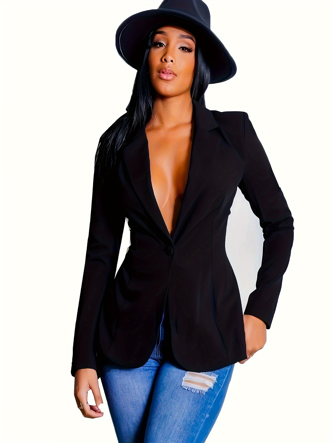 tie back solid blazer casual lapel open front long sleeve outerwear womens clothing details 2