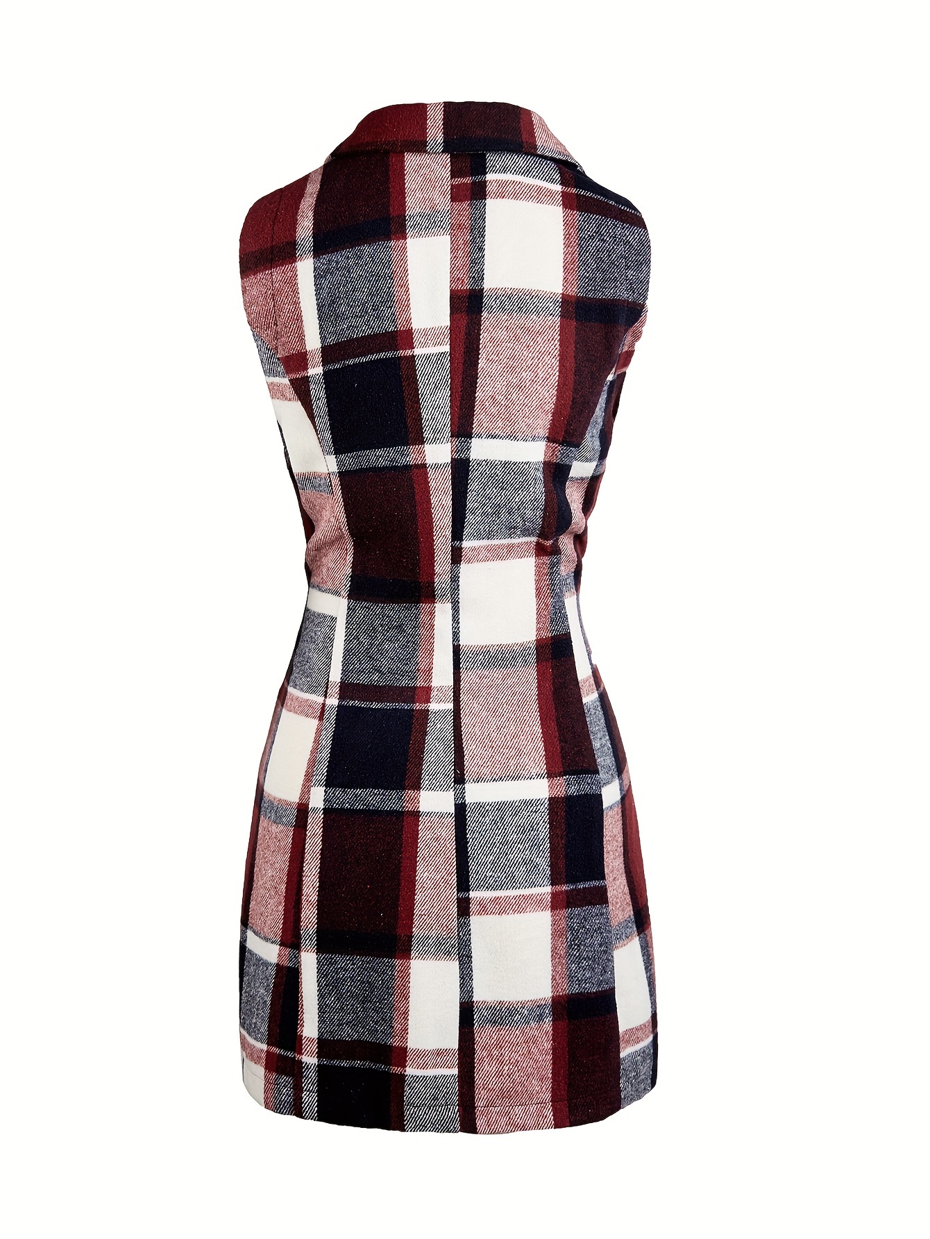 plaid sleeveless lapel blazer casual single breasted outerwear womens clothing details 1