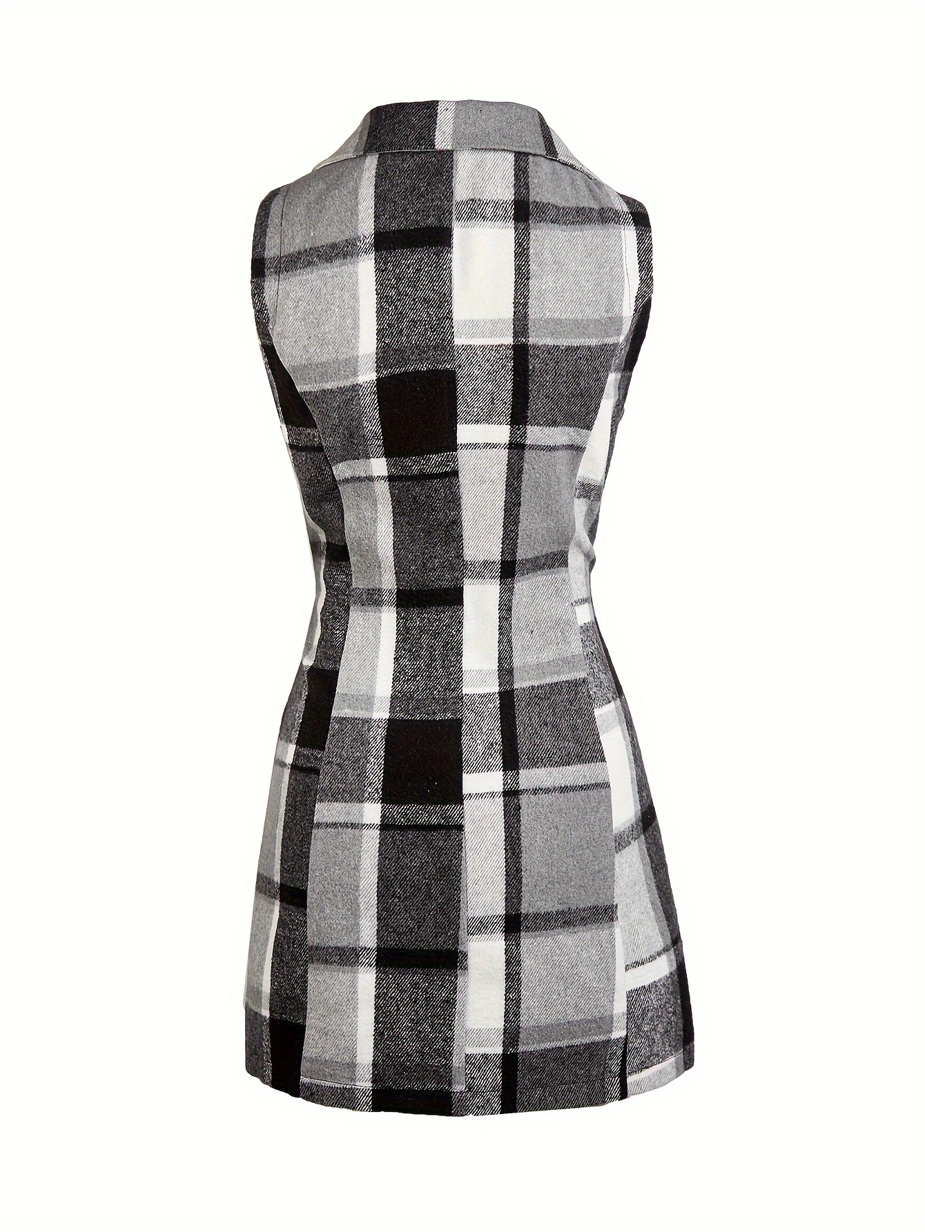 plaid sleeveless lapel blazer casual single breasted outerwear womens clothing details 6