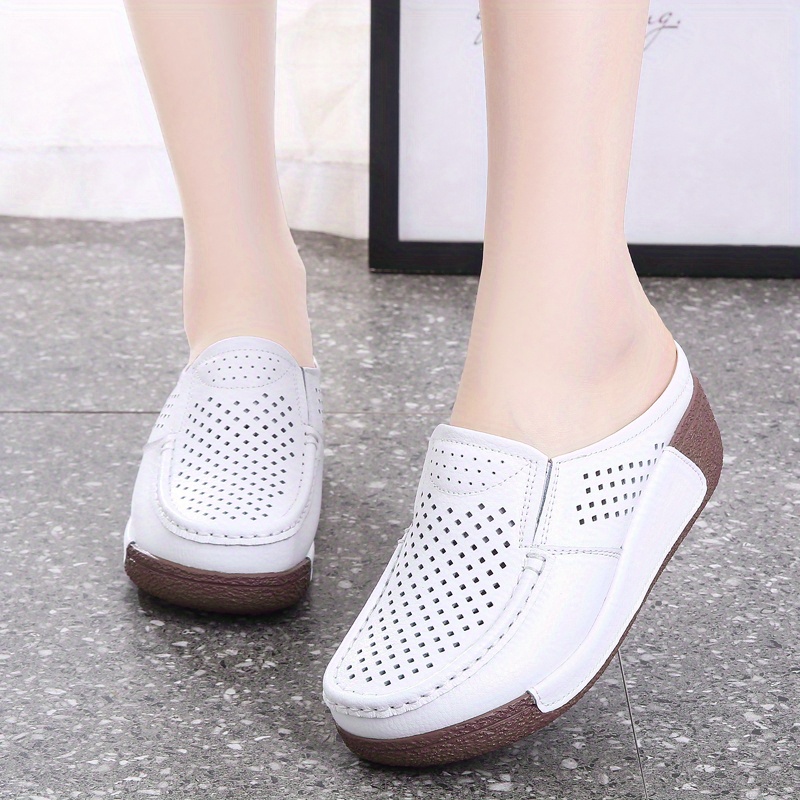 womens platform slip on mules hollow out closed toe non slip sandals casual outdoor slides details 1