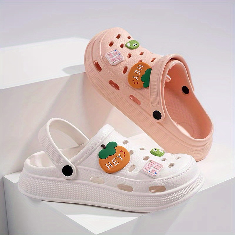 Women s Cute Cartoon Decor Clogs, Casual Hollow Out Design Garden Shoes, Comfortable Slip On Shoes details 1