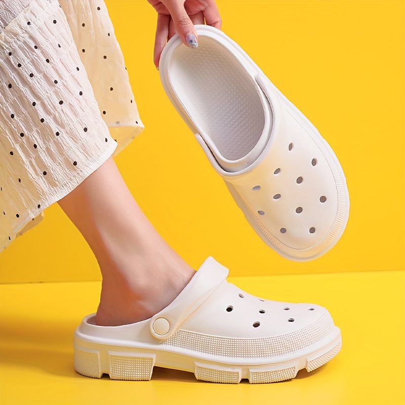 Women s Solid Color Clogs, Casual Hollow Out Design Garden Shoes, Comfortable Slip On Shoes details 4
