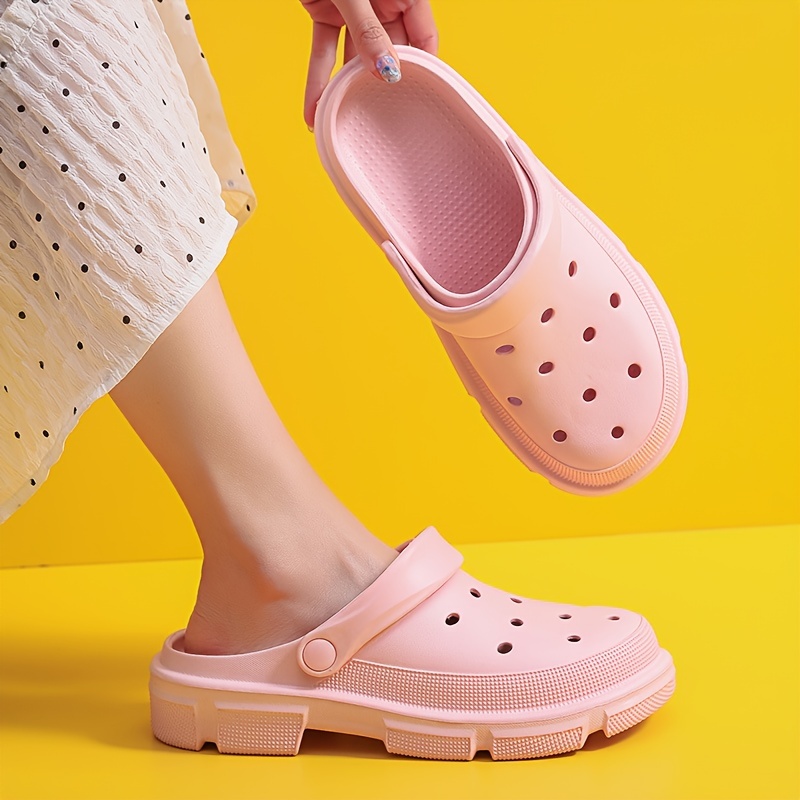 Women s Solid Color Clogs, Casual Hollow Out Design Garden Shoes, Comfortable Slip On Shoes details 5