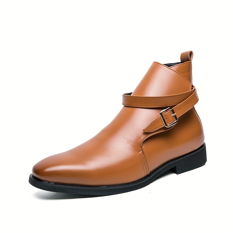 Men s Solid Color High Top Chelsea Boots With Buckle Straps, Comfy Non Slip Durable Rubber Sole Walking Shoes, Men s Footwear details 8