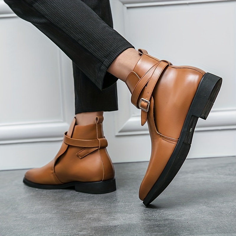 Men s Solid Color High Top Chelsea Boots With Buckle Straps, Comfy Non Slip Durable Rubber Sole Walking Shoes, Men s Footwear details 9